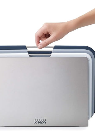 Joseph Joseph Nest 3 Piece Color Coded Cutting Board Set With Storage Stand, Regular - Grey/Blue