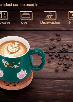 Bgbg Cat Mug Cute Ceramic Coffee Cup with Lovely Kitty Lid, Kawaii Claw Spoon, Anime Coaster, Novelty Things Birthday Christmas Mug Gift for Cat Lovers 400ML