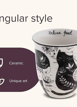 Karma Gifts 16 oz Black and White Boho Mug Cat - Cute Coffee and Tea Mug - Ceramic Coffee Mugs for Women and Men