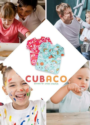 CUBACO Kids Painting Apron, 2pcs Waterproof Art Smocks For Child 3-8 Years, Kids Smocks for Painting Aprons with Long Sleeve