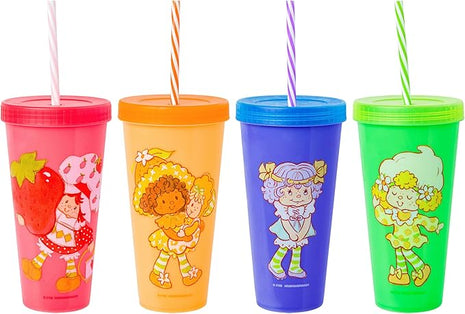 Silver Buffalo Strawberry Shortcake 4 Pack Color Change Plastic Tumbler Featuring Lemon Meringue, Orange Blossom, and Angel Cake, 24 Ounces