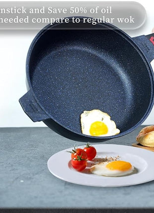 TIBORANG 8 in 1 Multipurpose 11 Inch 5 Quart Heat Indicator Nonstick Deep Frying Pan with Glass Lid, Stay-cool Handle, Steamed Grid, PFOA-Free,Dishwasher&Oven Safe,Works with All Stovetops (Black)