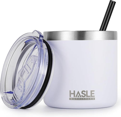 HASLE OUTFITTERS 10oz Insulated Tumblers with Lid and Straw,Stainless Steel Tumbler Travel Coffee Mug,Double Wall Reusable Tumbler Cup for Iced and Hot Drinks(White,1 Pack)
