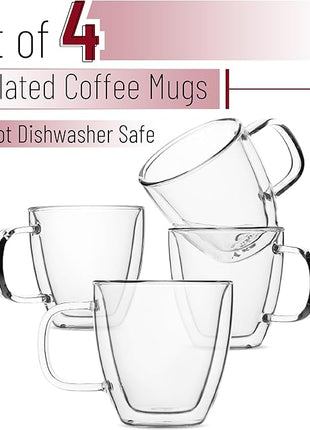BTaT- Espresso Cups, Espresso Coffee Cups, Set of 4 (5 oz, 150 ml), Glass Coffee Mugs, Double Wall Glass Cups, Cappuccino Cups, Latte Cups, Latte Mug, Clear Coffee Cup, Espresso Glass, Glass Tea Cups