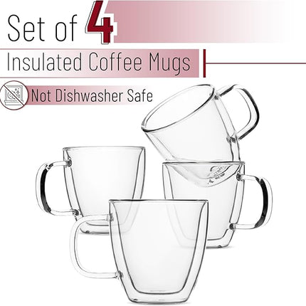 BTaT- Espresso Cups, Espresso Coffee Cups, Set of 4 (5 oz, 150 ml), Glass Coffee Mugs, Double Wall Glass Cups, Cappuccino Cups, Latte Cups, Latte Mug, Clear Coffee Cup, Espresso Glass, Glass Tea Cups