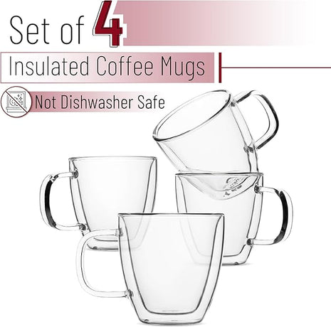 BTaT- Espresso Cups, Espresso Coffee Cups, Set of 4 (5 oz, 150 ml), Glass Coffee Mugs, Double Wall Glass Cups, Cappuccino Cups, Latte Cups, Latte Mug, Clear Coffee Cup, Espresso Glass, Glass Tea Cups