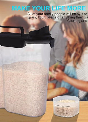 Rice Airtight Dry Food Storage Containers 10Lbs, BPA Free Plastic Storage Bin Dispenser with Pourable Spout, Portable Handle, Kitchen Pantry Organization for Cereal, Flour and Beans Dark Grey