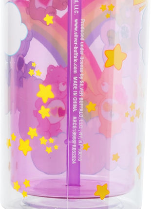 Silver Buffalo Care Bears Plastic Cold Cup with Rhinestone Lid and Straw Featuring Good Luck Bear, Love-a-Lot Bear, Friendship Bear, Tenderheart Bear, and Grumpy Bear, 20 Ounces