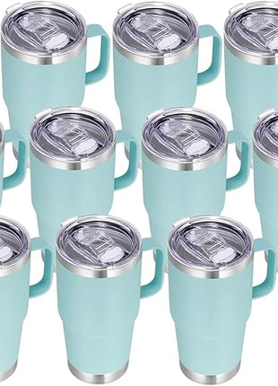VEGOND 20 oz Tumbler Bulk with Handle Lid and Straw, Stainless Steel Insulated Travel Coffee Mug Set, Spill Proof Double Wall Metal Tumblers Cups, Mint Green 12 Pack