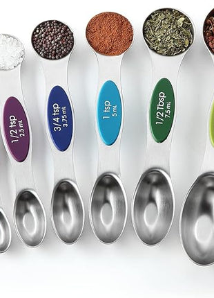 Spring Chef Multicolor Stainless Steel Magnetic Measuring Spoons Set of 8 with Leveler, Nesting Metal Teaspoon & Tablespoon Measuring Spoons, Kitchen Gadgets for Baking & Cooking - 2 Pack