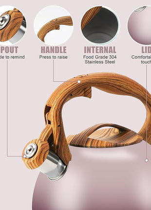 Tea Kettle for Stove Top, 3.2QT Whistling Tea Pots with Wood Parttern Handle, Stainless Steel Teapot for Home and Kitchen (Purple Gradient)