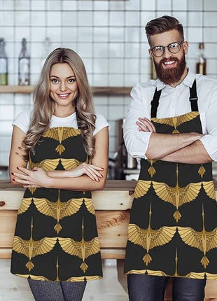EKOBLA Cranes Aprons Chinese Japanese Asian Bird Art Culture Tattoo Wildlife Beauty Waterproof Resistant Chef Cooking Kitchen BBQ Adjustable Aprons for Women Men 27x31 Inch