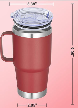 20 oz Stainless Steel Tumbler with Handle Bulk Metal Insulated Tumblers Travel Coffee Mug with Handle Double Wall Tumbler Cup with Lid and Straw, Wine Red 6 Pack