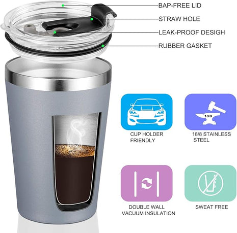 VEGOND 12oz Tumbler Stainless Steel Tumbler bulk Vacuum Insulated Double Wall Travel Tumbler with Lid and Straw Reusable Tumbler, Grey 1 Pack