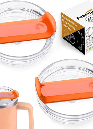40 OZ Tumbler Lid Replacement Fit for Stanley Cup, 2 Pack Clear Replacement Lids Fit for Stanley Travel Tumbler, Spill Proof Tumbler Covers for Stanley Cup Accessories (Clear - Orange)
