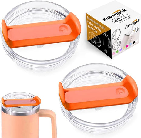 40 OZ Tumbler Lid Replacement Fit for Stanley Cup, 2 Pack Clear Replacement Lids Fit for Stanley Travel Tumbler, Spill Proof Tumbler Covers for Stanley Cup Accessories (Clear - Orange)