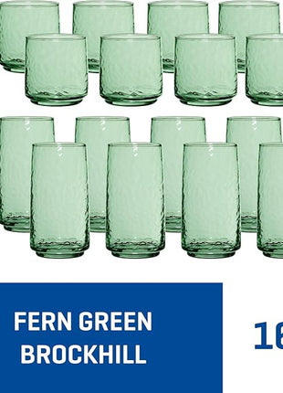 Anchor Hocking Fern Green Brockhill Drinking Glasses (16-Pieces, 12-ounce and 18-ounce, dishwasher safe)