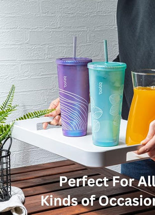 bzyoo SIP 24oz (710ml) Double Wall Plastic Tumbler with Lid and Straw Cold Drink Travel Mug Reusable Ice Coffee Tea Cup Perfect for Office Poolside Parties Gifts Color: Pearl Purple