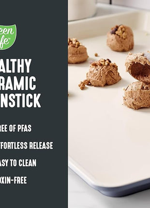 GreenLife Bakeware 18” x 13” Half Cookie Sheet Baking Pan, Non-Toxic PFAS-Free Healthy Ceramic Nonstick, Oven Safe to 450°F, Easy Release, Even Heating, Easy Clean, Black