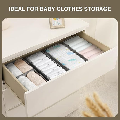 DIMJ Drawer Organizer Clothes Set of 8, Foldable Closet Drawer Bins, Underwear Drawer Organizer, Fabric Drawer Dividers for Baby Clothes, Socks, Belt, Tie (Blended)