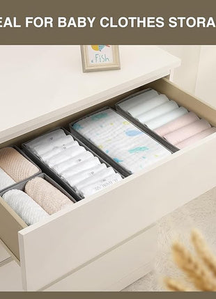 DIMJ Drawer Organizers for Clothing, Set of 12 Dresser Drawer Organizers, Fabric Closet Organizers and Storage, Drawer Dividers for Baby Clothes, Socks, Belt, Tie (Grey)
