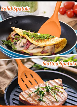 Pack of 2 Silicone Spatula, Non Stick Cooking Utensil Set, Wooden Handle Kitchen Turner for Baking Mixing Grilling Serving Food Heat Resistant (ORANGE)