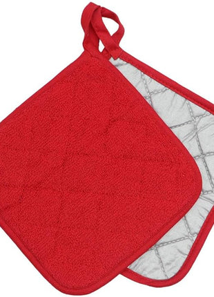 Cotton Pot Holders Cotton Made Machine Washable Heat Resistant Everyday Kitchen Basic Terry Pot Holder, Hot Pads, Trivet for Cooking and Baking Set of 4 (Red)