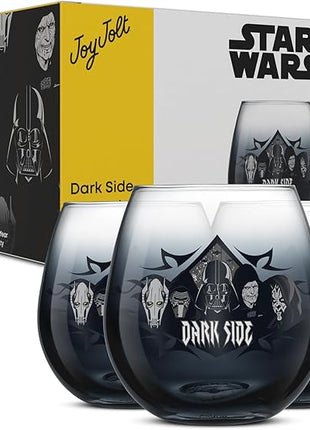 JoyJolt Star Wars Dark Side Stemless Drinking Glasses Set of 4, 15 oz Tumblers, Kitchen Glasses ft. General Grievous, Kylo Ren, Darth Vader, Emperor Palpatine, Darth Maul