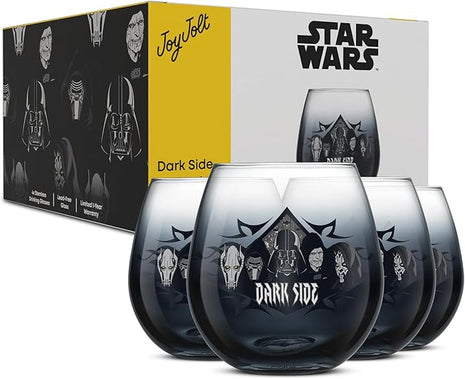 JoyJolt Star Wars Dark Side Stemless Drinking Glasses Set of 4, 15 oz Tumblers, Kitchen Glasses ft. General Grievous, Kylo Ren, Darth Vader, Emperor Palpatine, Darth Maul