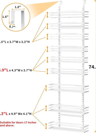 Moforoco White 9-Tier Over The Door Pantry Organizer, Pantry Organization And Storage, Metal Hanging Spice Rack Shelves Door, Home & Kitchen Essentials, Laundry Room Bathroom Organization