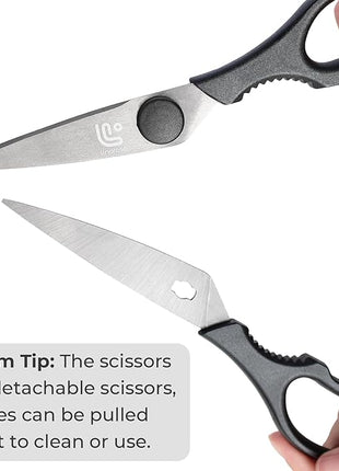 Linoroso Kitchen Shears Heavy Duty Kitchen Scissors with Magnetic Holder, Dishwasher Safe Scissors All Purpose Come Apart Blade Made with Japanese Steel 4034 for Meat/Vegetables/BBQ/Herbs, Black