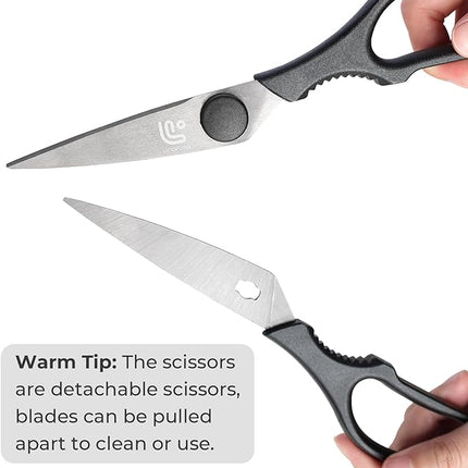 Linoroso Kitchen Shears Heavy Duty Kitchen Scissors with Magnetic Holder, Dishwasher Safe Scissors All Purpose Come Apart Blade Made with Japanese Steel 4034 for Meat/Vegetables/BBQ/Herbs, Black