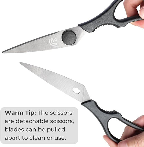 Linoroso Kitchen Shears Heavy Duty Kitchen Scissors with Magnetic Holder, Dishwasher Safe Scissors All Purpose Come Apart Blade Made with Japanese Steel 4034 for Meat/Vegetables/BBQ/Herbs, Black