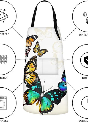 Britimes Watercolor Butterfly Animal Blossom Apron Home Kitchen Cooking Baking Gardening for Women Men with Pockets 32x28 inch