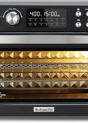 28QT Air Fryer Toaster Oven Combo, Large 12-in-1 Convection Countertop Oven with Next-Gen HeatWave Convection, 3-Layer Cooking, Rotisserie for Chicken, Fits 11" Pizza, Full Accessories, Sparkle Black