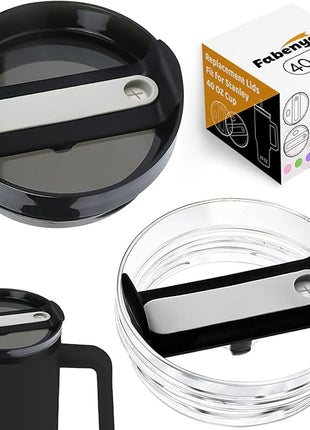 40 OZ Tumbler Lid Replacement Fit for Stanley Cup, 2 Pack Clear Replacement Lids Fit for Stanley Travel Tumbler, Spill Proof Tumbler Covers for Stanley Cup Accessories (Black)