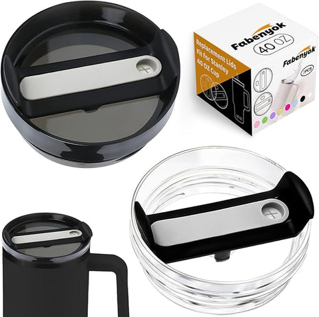 40 OZ Tumbler Lid Replacement Fit for Stanley Cup, 2 Pack Clear Replacement Lids Fit for Stanley Travel Tumbler, Spill Proof Tumbler Covers for Stanley Cup Accessories (Black)