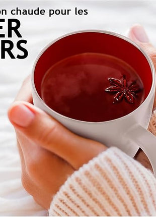 MIAMIO - Set of 6 Stoneware Coffee Mugs 12 Ounce/Cup Set - Le Papillon Collection (White-Red)