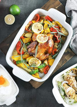 Sweejar Baking Pans Set, Ceramic 9x13 Baking Dish with Handle, Rectangular Casserole Dishes for Oven, Bakeware Sets of 3, Durable Lasagna Pan Deep for Kitchen, Banquet, Wedding Gift(Red)