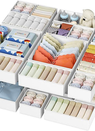 DIMJ Drawer Organizer Clothes - 20 Pack Closet Drawer Organizer Bins for Baby Clothes Storage, Fabric Dresser Organizer for Nursery Bedroom, Foldable Small Drawer Dividers for Underwear Socks