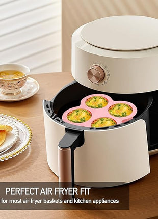 HUIKANGSHENG 2 Pack Air Fryer Egg Bite Molds, 4-Cup Silicone Mini Round Muffin Pans for Oven, Air Fryer & Pot, Reusable Non-Stick Baking Molds (Pink)