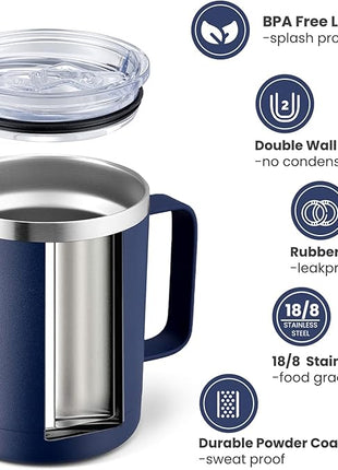 MEWAY 12oz Coffee Mug With Handle 8 Pack Bulk,Stainless Steel Insulated Travel Tumblers With Sliding Lid,Double Wall Vacuum Camping Cup for Hot & Cold Drinks Tea (Navy, 8)