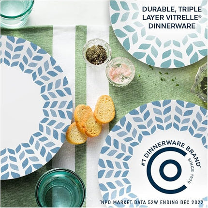 Corelle Vitrelle Glass Dinnerware Set, Chip & Crack Resistant Triple Layer Glass, 12-PC Dinnerware Set, Northern Pines