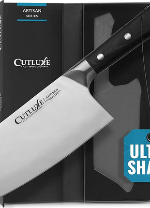 Cutluxe Meat Cleaver Knife - 7" Heavy Cleaver Butcher Knife, Razor Sharp German Steel Blade, Full Tang, Ergonomic Handle Design – Artisan Series