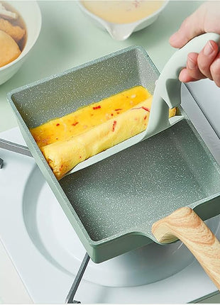 Japanese Omelette Pan Nonstick Tamagoyaki Egg Pan,Retangle Small Frying Pan,with Silicone Spatula & Brush,Non-Stick Coating (PFOA Free) - 20 x 15cm