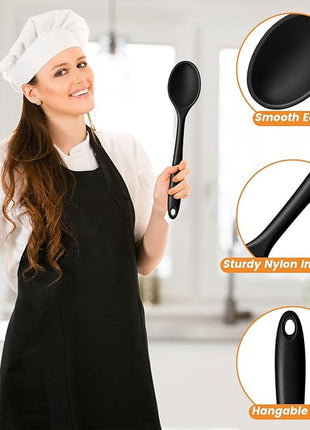 HAKSEN Silicone Spoons for Cooking, 4PCS 10.8 Inch Nonstick Kitchen Serving Spoons, Heat Resistant Silicone Cooking Utensils Set for Stirring, Mixing, Baking, Dishwasher Safe