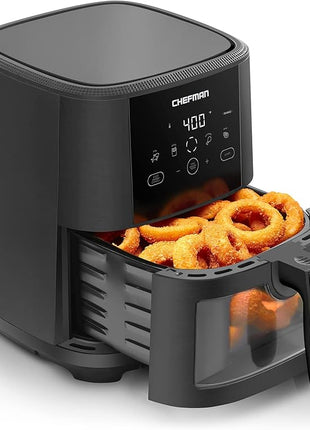 Chefman TurboTouch Easy View Air Fryer, The Most Convenient And Healthy Way To Cook Oil-Free, Watch Food Cook To Crispy And Low-Calorie Finish Through Convenient Window, 5 Qt