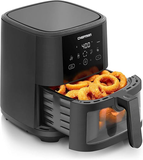 Chefman TurboTouch Easy View Air Fryer, The Most Convenient And Healthy Way To Cook Oil-Free, Watch Food Cook To Crispy And Low-Calorie Finish Through Convenient Window, 5 Qt