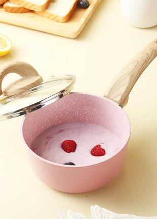 Non Stick Pots and Pans Set, Healthy Ceramic Cookware Set, 12pcs Kitchen Cooking Pots and Frying Sauce Saute Pans Set, PFAS-Free with Kitchen Utensils and Lid, Pink