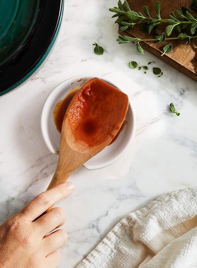 LE TAUCI Ceramic Spoon Rest for Stove Top, 4.8 Inch Spoon Holder for Kitchen Counter, Kitchen Gadgets, Coffee Spoon Cradle, Home Accessories for Utensils, Set of 4, White